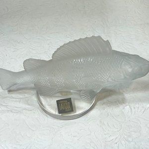 VTG France Lalique Frosted Crystal "Perche" Fish Art Deco Fishermen Paperweight